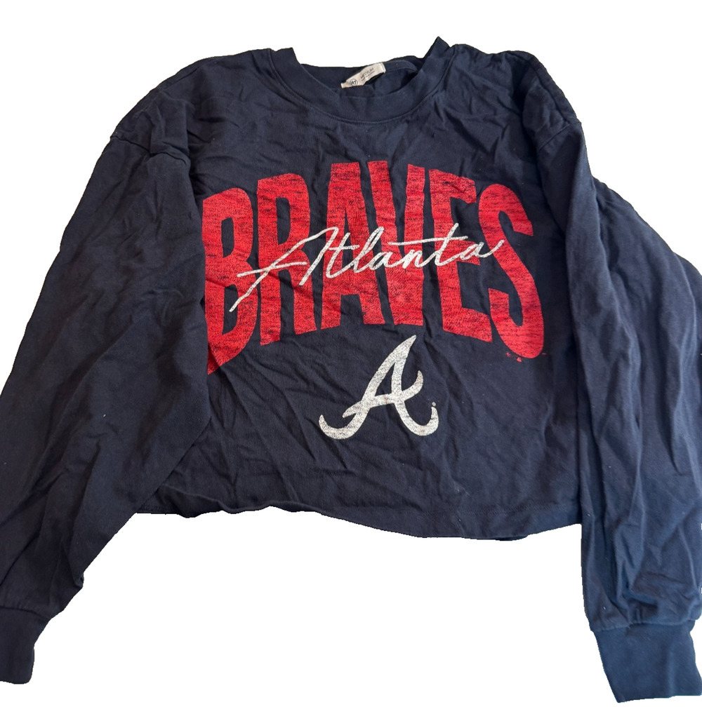 ’47 Atlanta Braves Women’s Medium Navy Cropped Long Sleeve Graphic Shirt